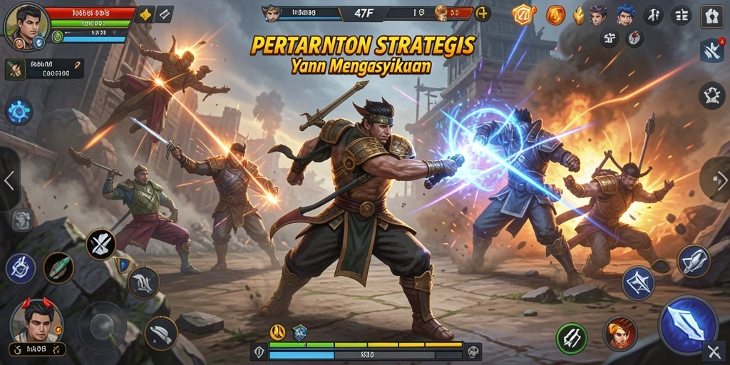Screenshot utama 47F menampilkan aksi pertempuran strategis yang mendebarkan.