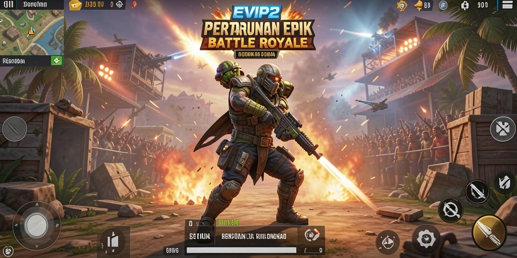 Tampilan gameplay mendebarkan di arena Battle Royale EVIP2.