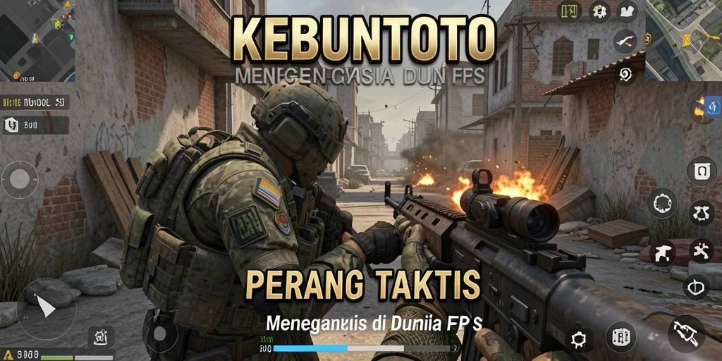 Screenshot gameplay KEBUNTOTO yang menampilkan aksi tembak-menembak intens.