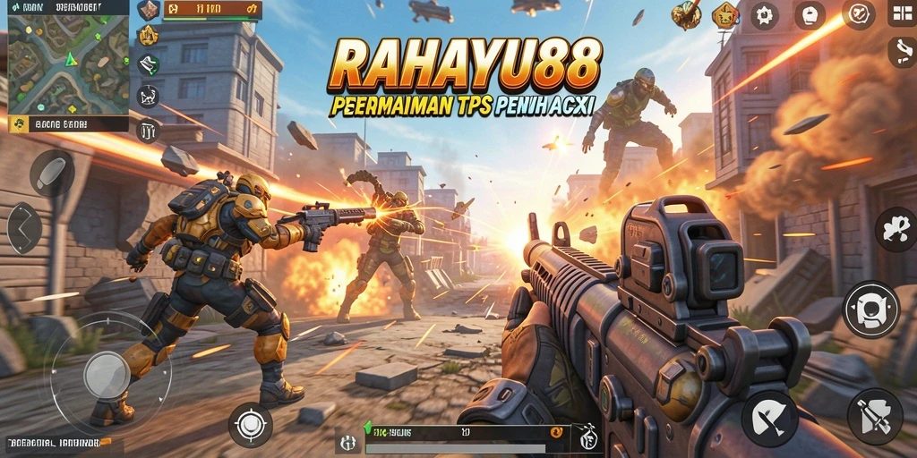 Screenshot gameplay RAHAYU88 menampilkan pertempuran epik dalam TPS.