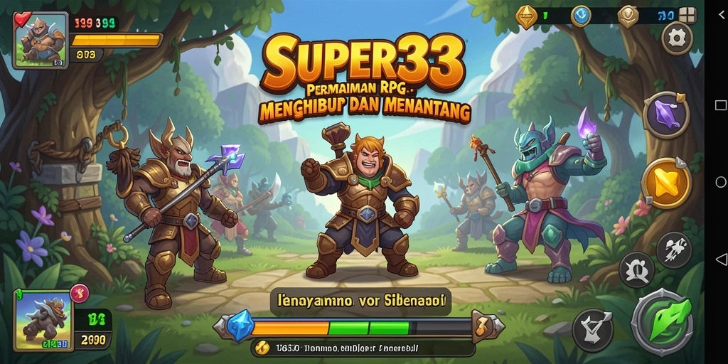 Tangkapan layar utama SUPER33 menampilkan aksi pertempuran seru dalam dunia RPG.